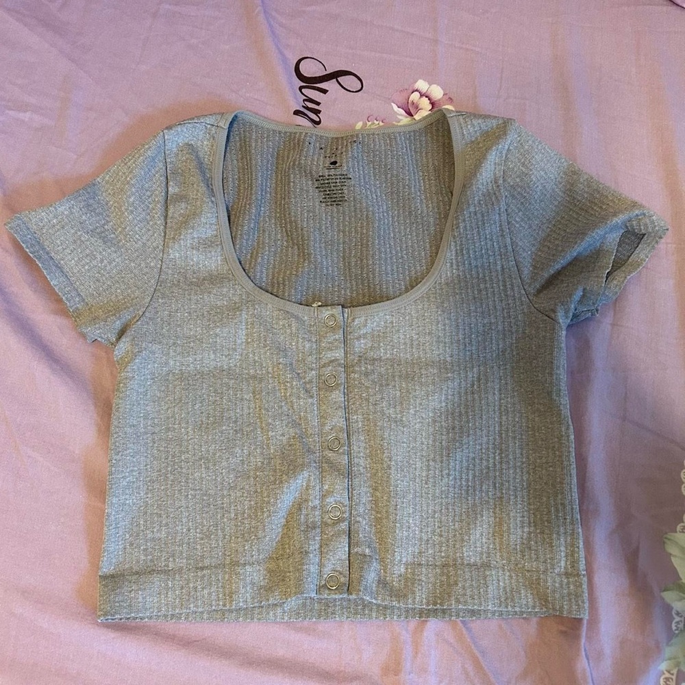 American Eagle Outfitters Gray Ribbed Crop Top